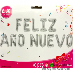 GLOBO METALIZADO FRASE FELIZ AO NUEVO PLATA X 1 (NO APTO HELIO)